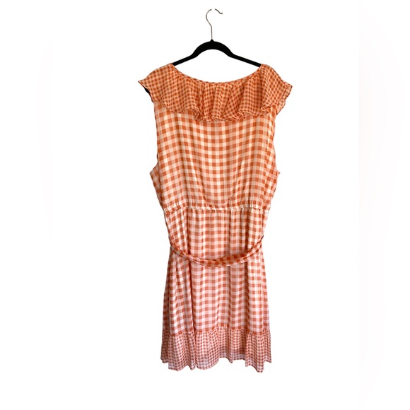 LC Lauren Conrad Orange and White Ruffle Dress Plus Size 4x - Picture 7 of 8